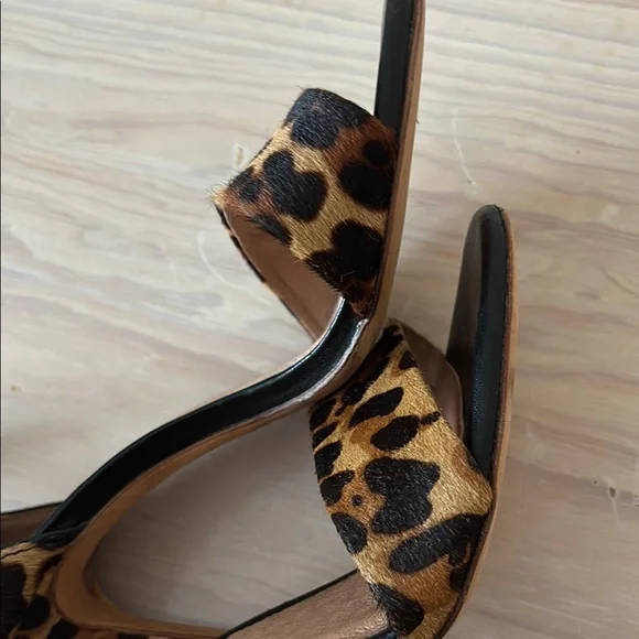 Joie Calfskin Leather Animal Print Stiletto Heels Sexy Sandals 9